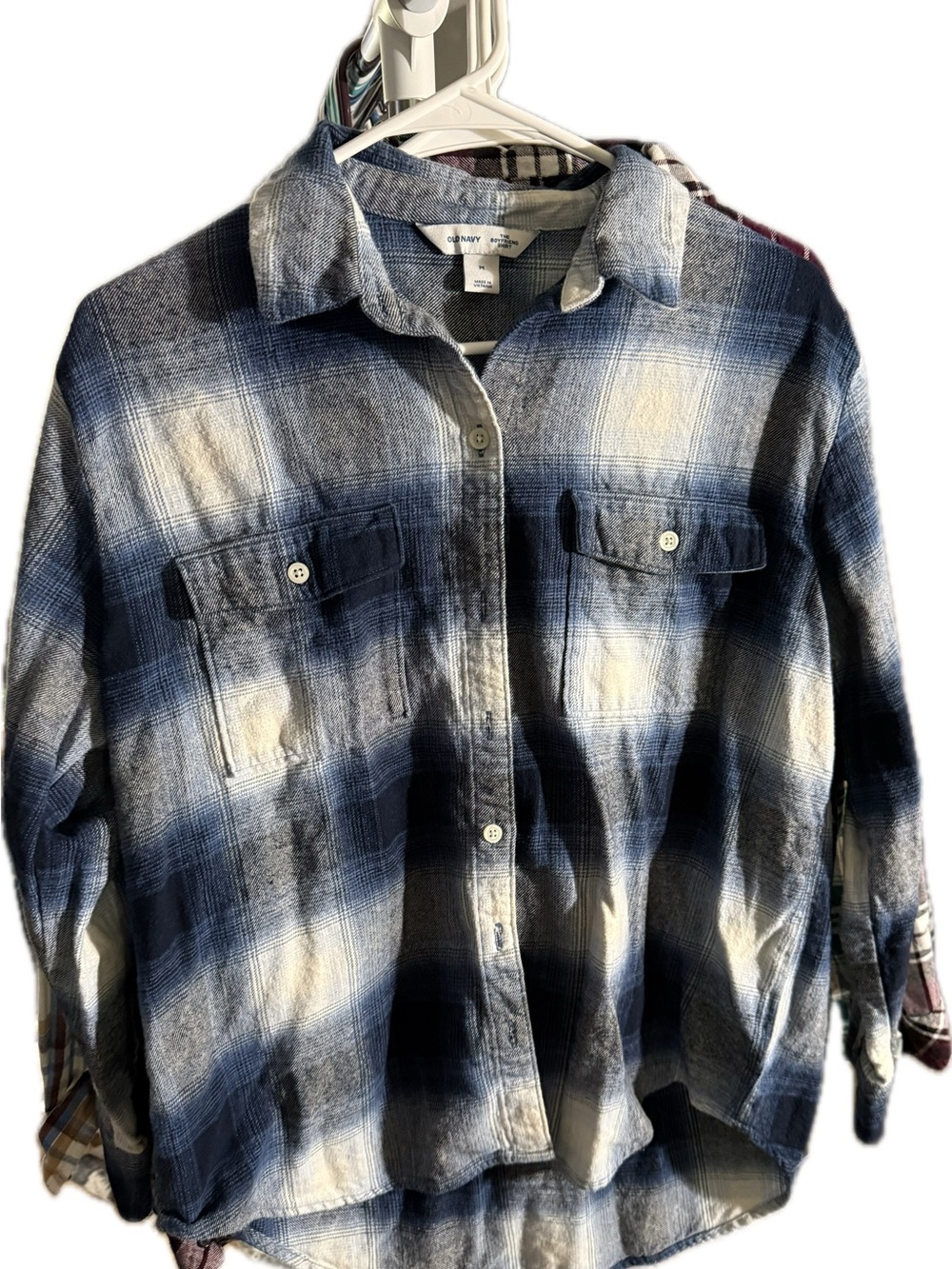 Old Navy Blue and White Plaid Button-Down Shirt